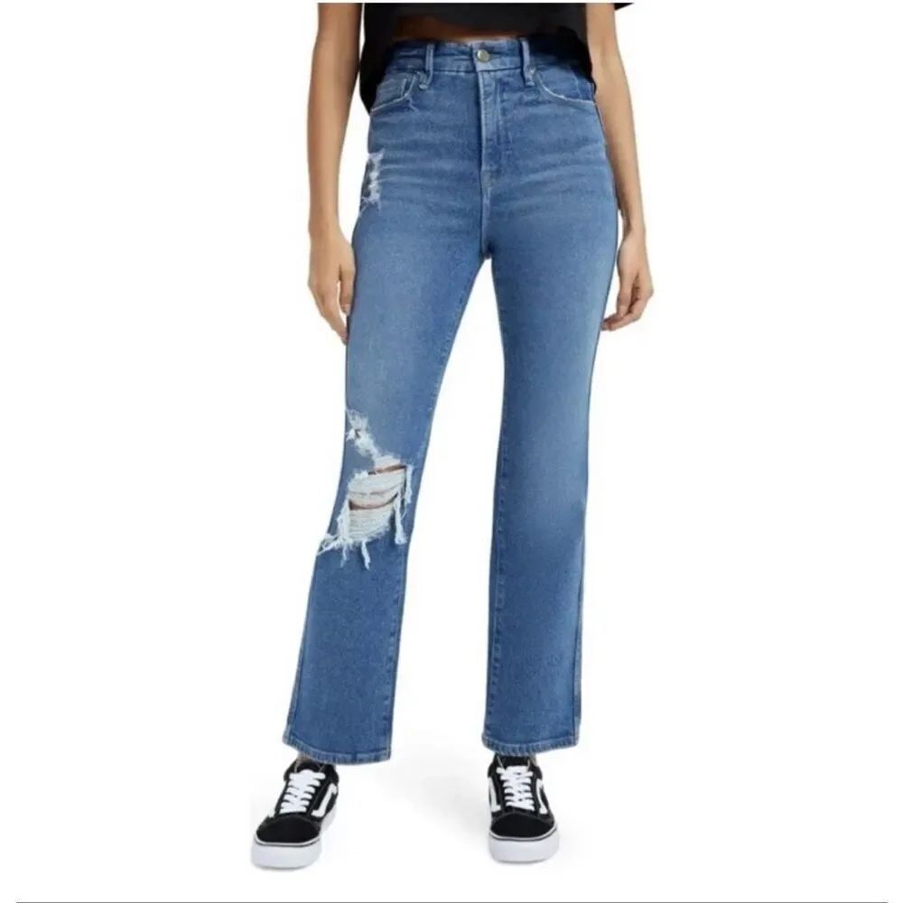 Good American Good Curve Straight Jeans GCS144T High Waist Distressed Size 16